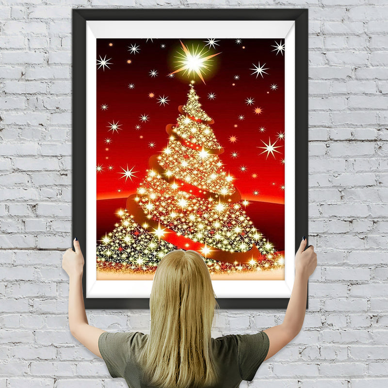 Sapin de Noël Doré Scintillant Broderie Diamant