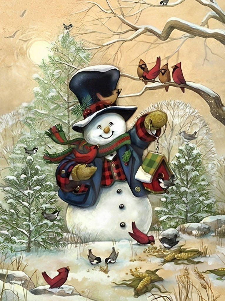 Bonhomme de Neige à la Britannique Broderie Diamant