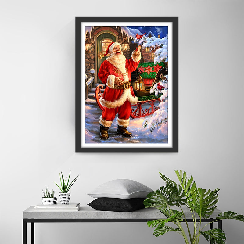 Père Noël et Mésange Rouge Broderie Diamant