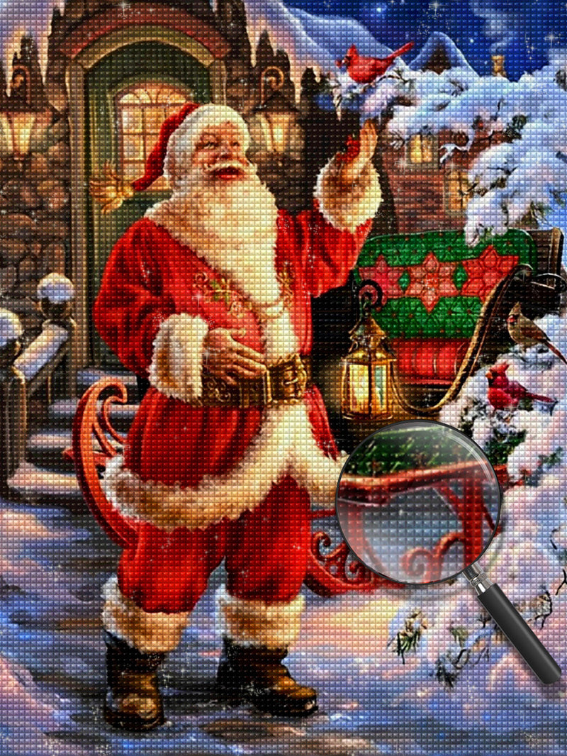 Père Noël et Mésange Rouge Broderie Diamant