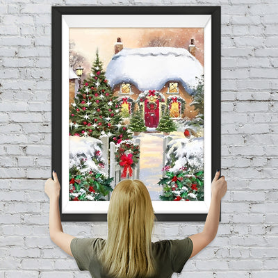 Chalet de Noël Enneigé Broderie Diamant