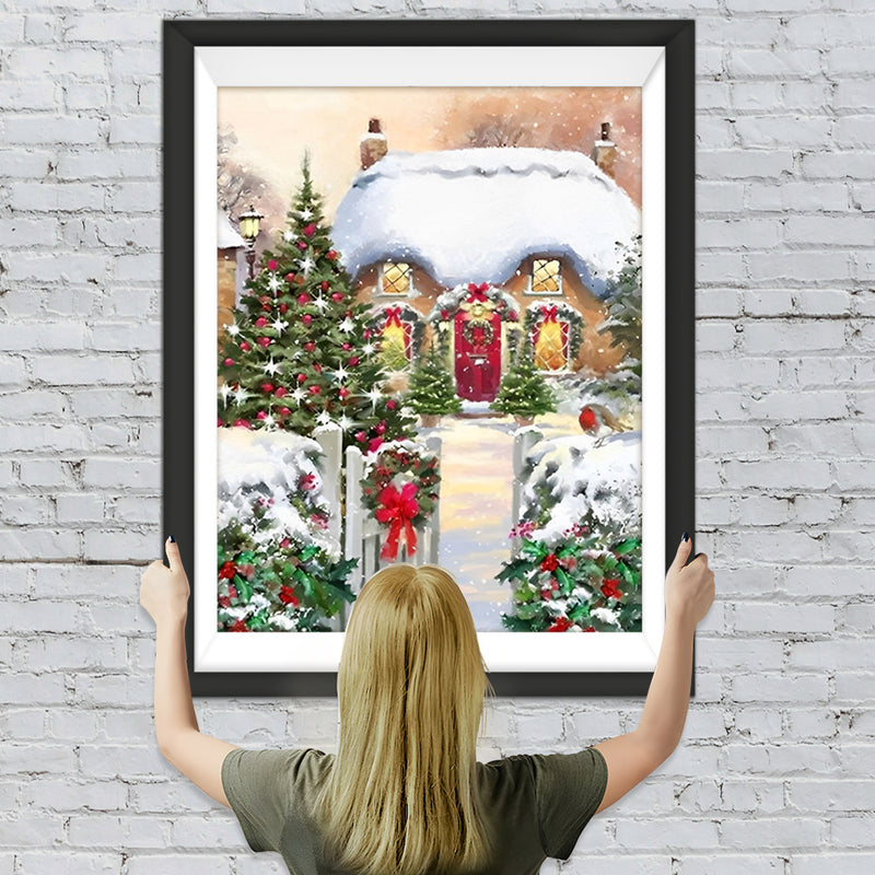 Chalet de Noël Enneigé Broderie Diamant