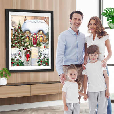 Chalet de Noël Enneigé Broderie Diamant