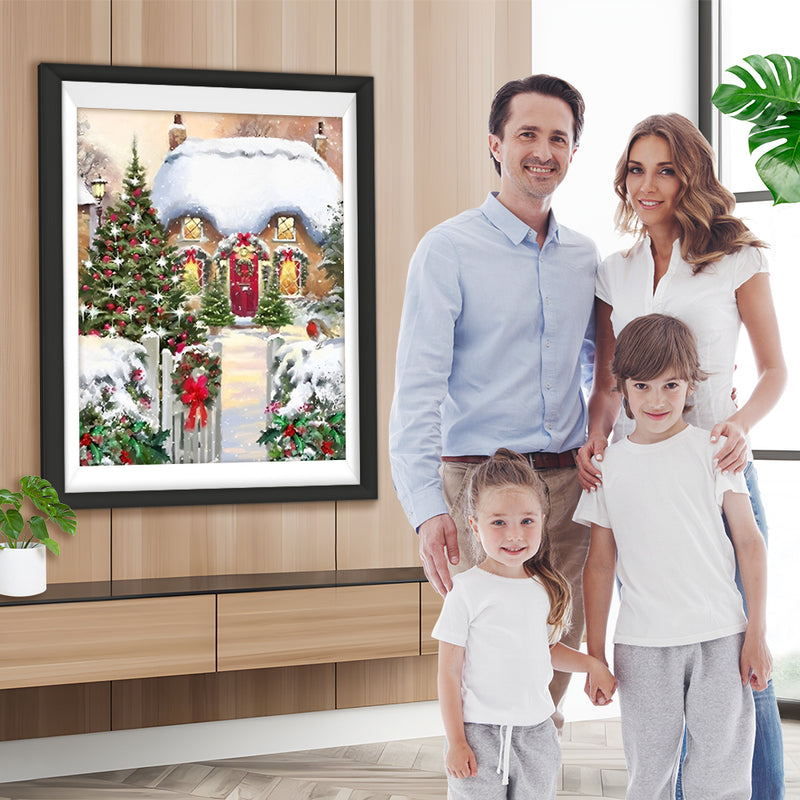 Chalet de Noël Enneigé Broderie Diamant