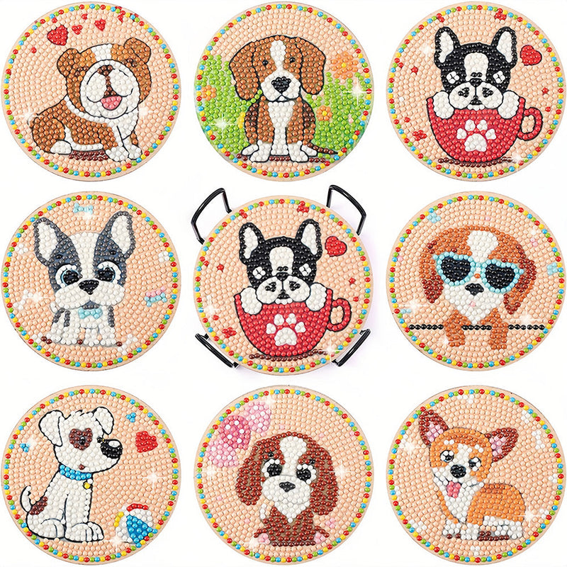 Chiot mignon Sous-tasse Broderie Diamant 8Pcs