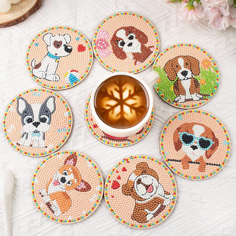 Chiot mignon Sous-tasse Broderie Diamant 8Pcs