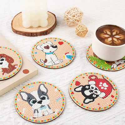 Chiot mignon Sous-tasse Broderie Diamant 8Pcs