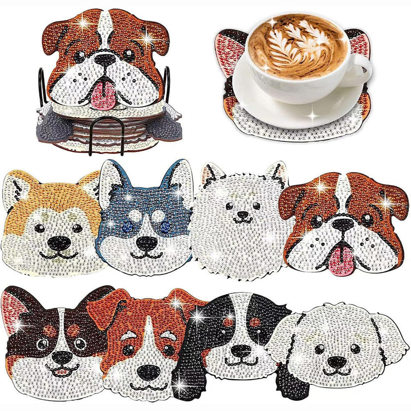 Chien souriant Sous-tasse Broderie Diamant 8Pcs