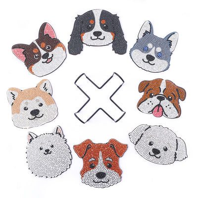 Chien souriant Sous-tasse Broderie Diamant 8Pcs