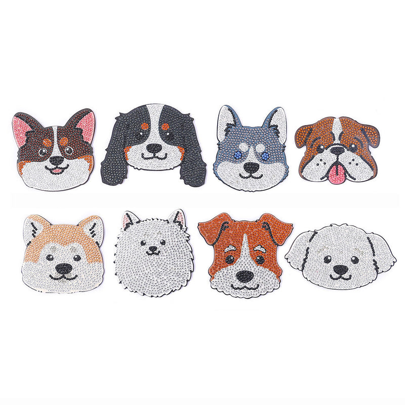 Chien souriant Sous-tasse Broderie Diamant 8Pcs