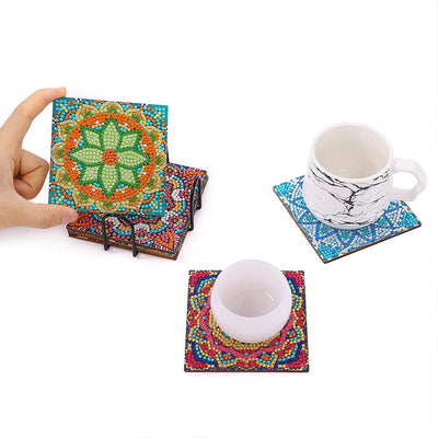 Mandala carré Sous-tasse Broderie Diamant 6Pcs