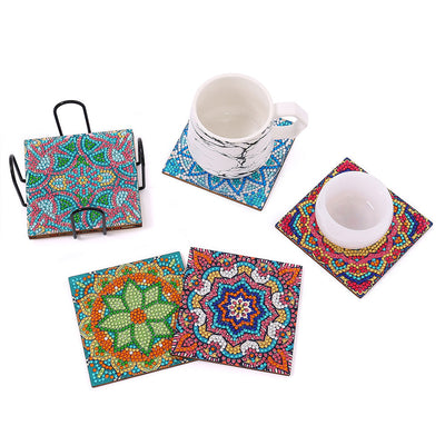 Mandala carré Sous-tasse Broderie Diamant 6Pcs