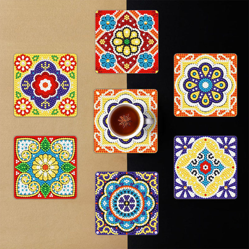 Mandala carré Sous-tasse Broderie Diamant 6Pcs