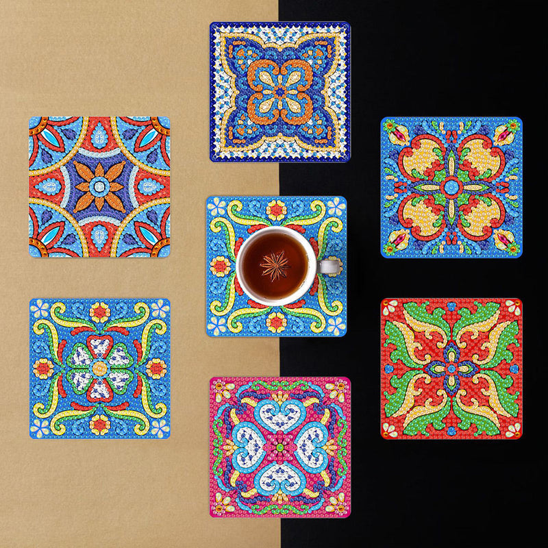 Mandala carré Sous-tasse Broderie Diamant 6Pcs