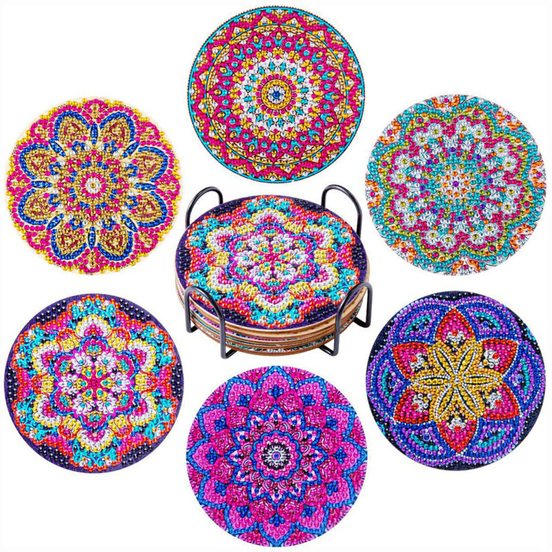 Mandala rond Sous-tasse Broderie Diamant 6Pcs