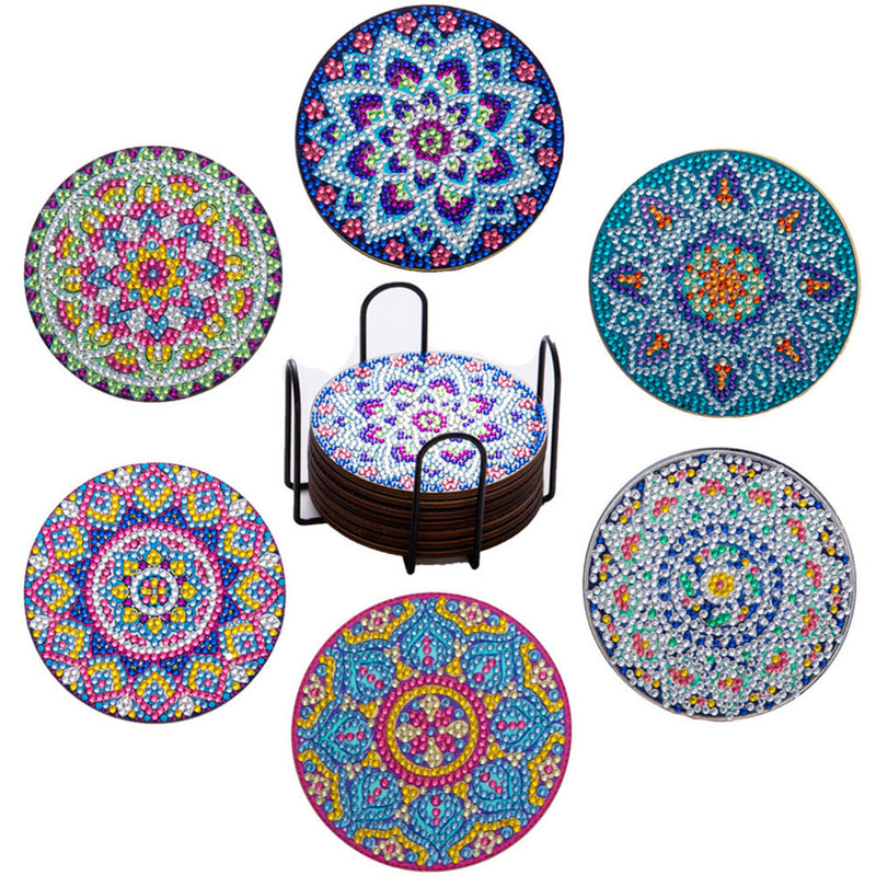 Mandala rond Sous-tasse Broderie Diamant 6Pcs