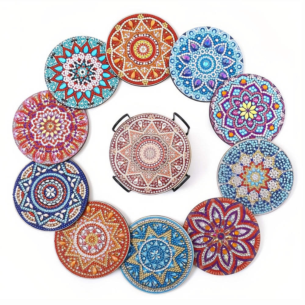 Mandala Rond Sous-tasse Broderie Diamant 12Pcs