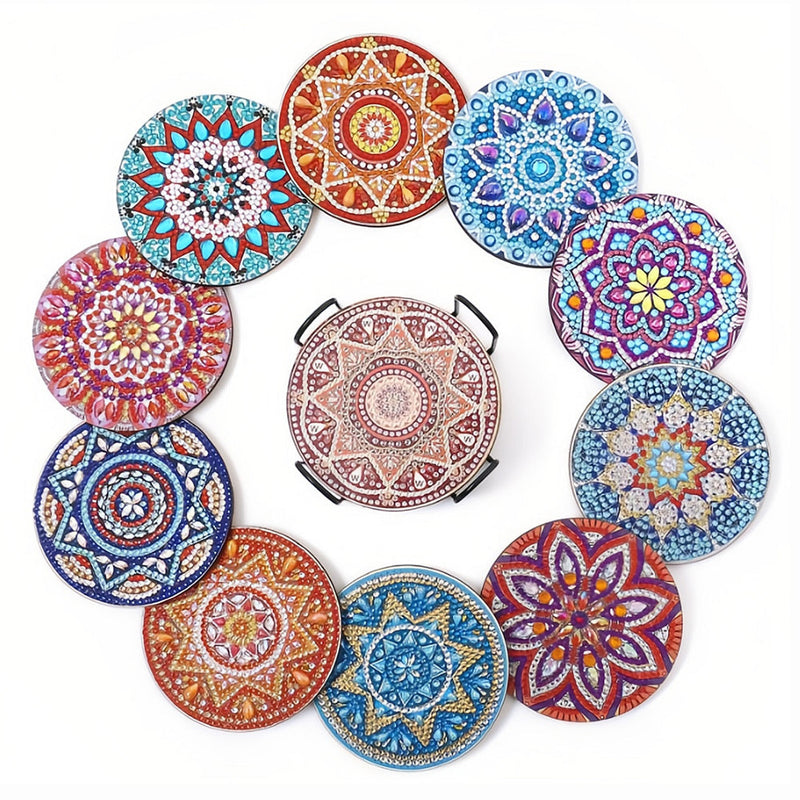 Mandala rond Sous-tasse Broderie Diamant 12Pcs