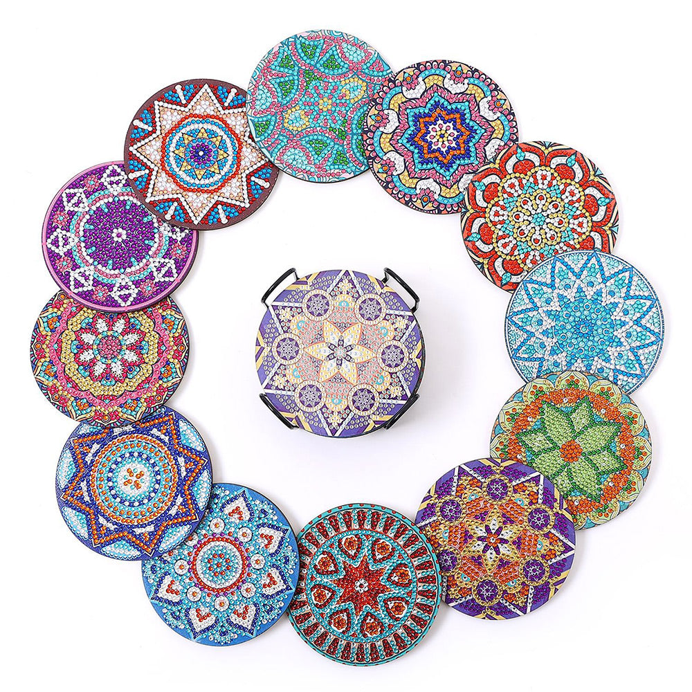 Mandala Rond Sous-tasse Broderie Diamant 12Pcs