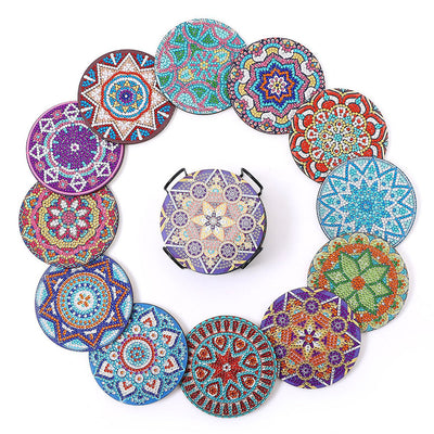 Mandala rond Sous-tasse Broderie Diamant 12Pcs