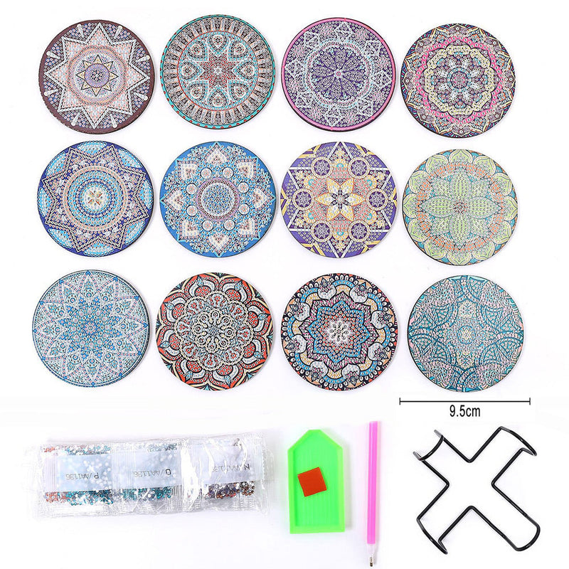 Mandala rond Sous-tasse Broderie Diamant 12Pcs