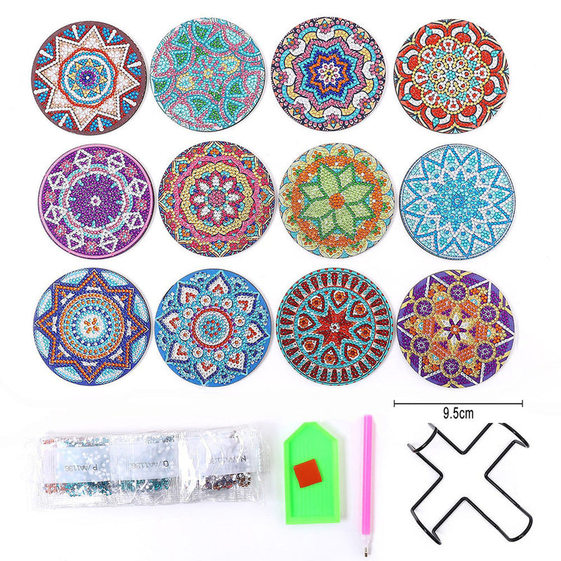 Mandala rond Sous-tasse Broderie Diamant 12Pcs