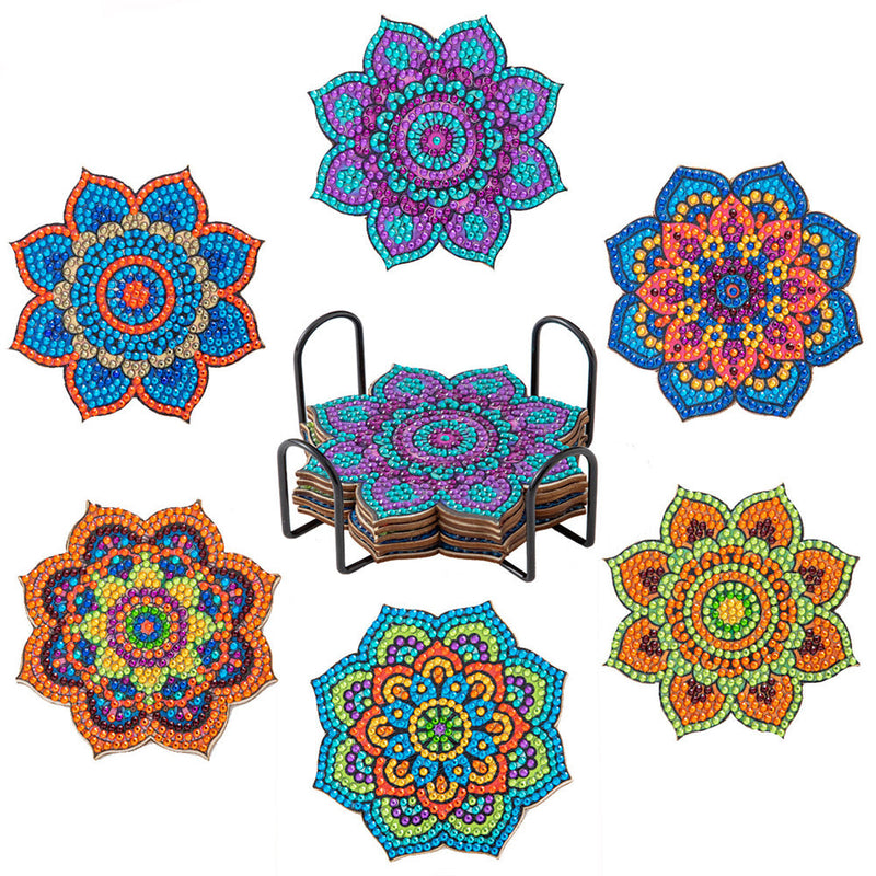 Mandala en forme de pétale Sous-tasse Broderie Diamant 6Pcs