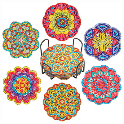 Mandala en forme de pétale Sous-tasse Broderie Diamant 6Pcs