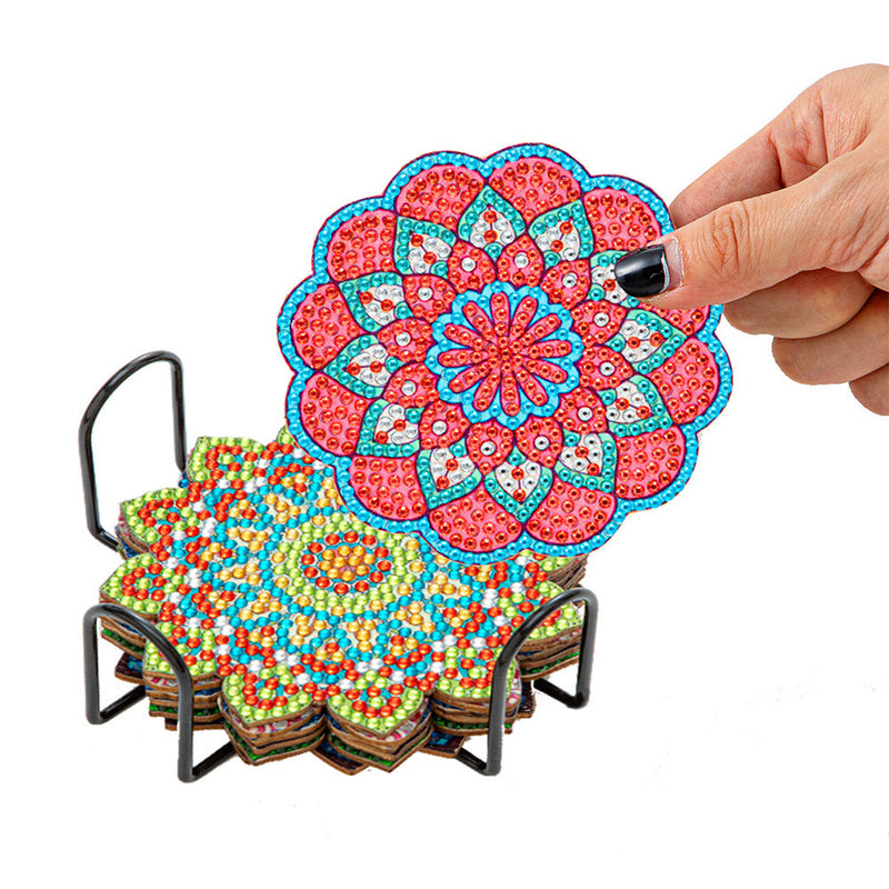 Mandala en forme de pétale Sous-tasse Broderie Diamant 6Pcs