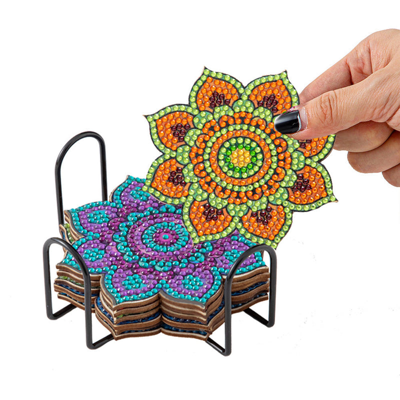 Mandala en forme de pétale Sous-tasse Broderie Diamant 6Pcs