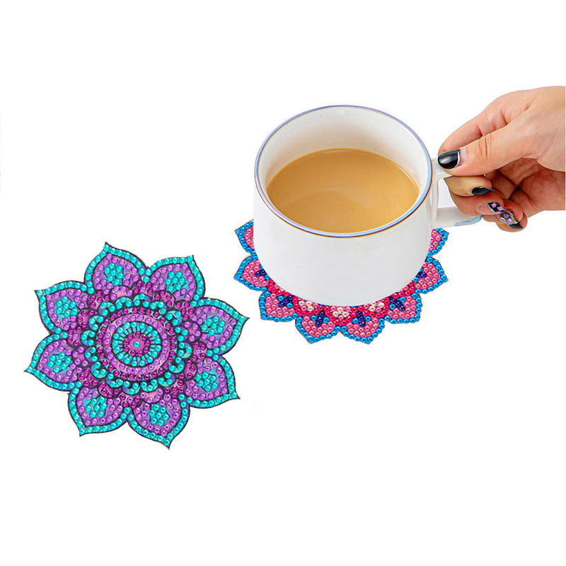 Mandala en forme de pétale Sous-tasse Broderie Diamant 6Pcs