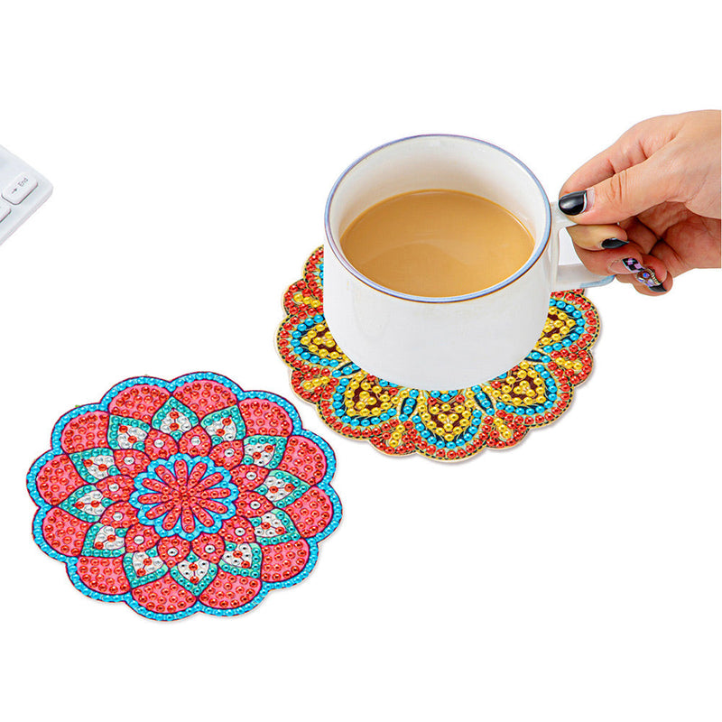 Mandala en forme de pétale Sous-tasse Broderie Diamant 6Pcs