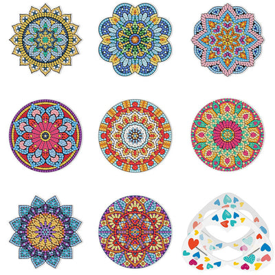 Mandala de forme irrégulière Sous-tasse Broderie Diamant 8Pcs