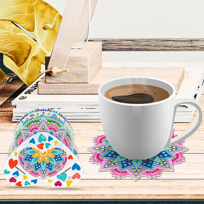 Mandala de forme irrégulière Sous-tasse Broderie Diamant 8Pcs