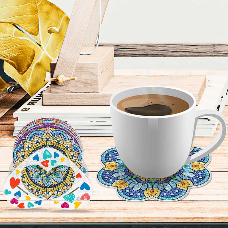 Mandala de forme irrégulière Sous-tasse Broderie Diamant 8Pcs