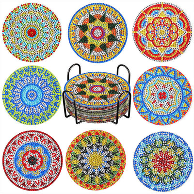 Mandala rond Sous-tasse Broderie Diamant 8Pcs