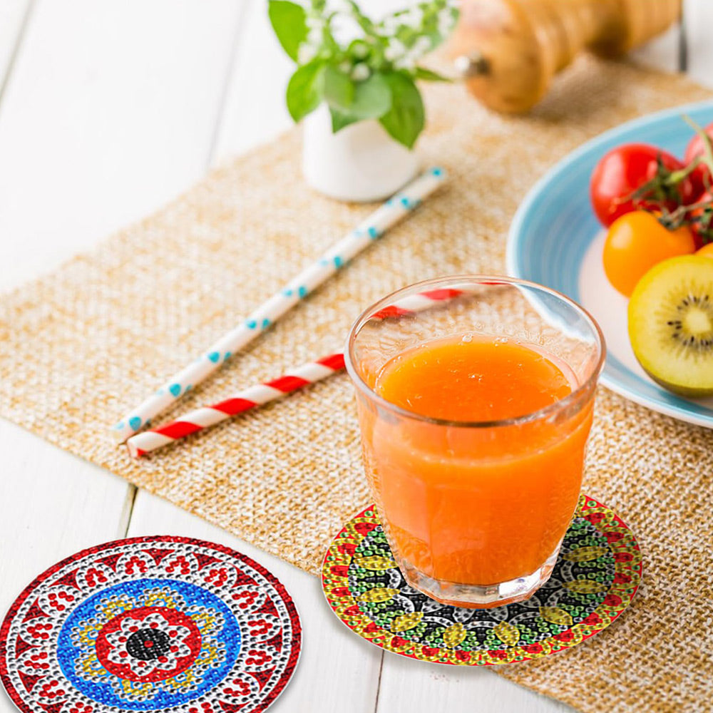 Mandala Rond Sous-tasse Broderie Diamant 8Pcs