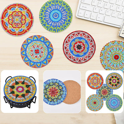 Mandala rond Sous-tasse Broderie Diamant 8Pcs