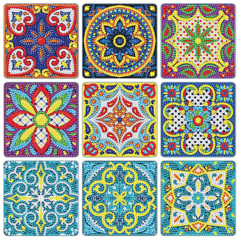 Square Mandala Sous-tasse Broderie Diamant 9Pcs