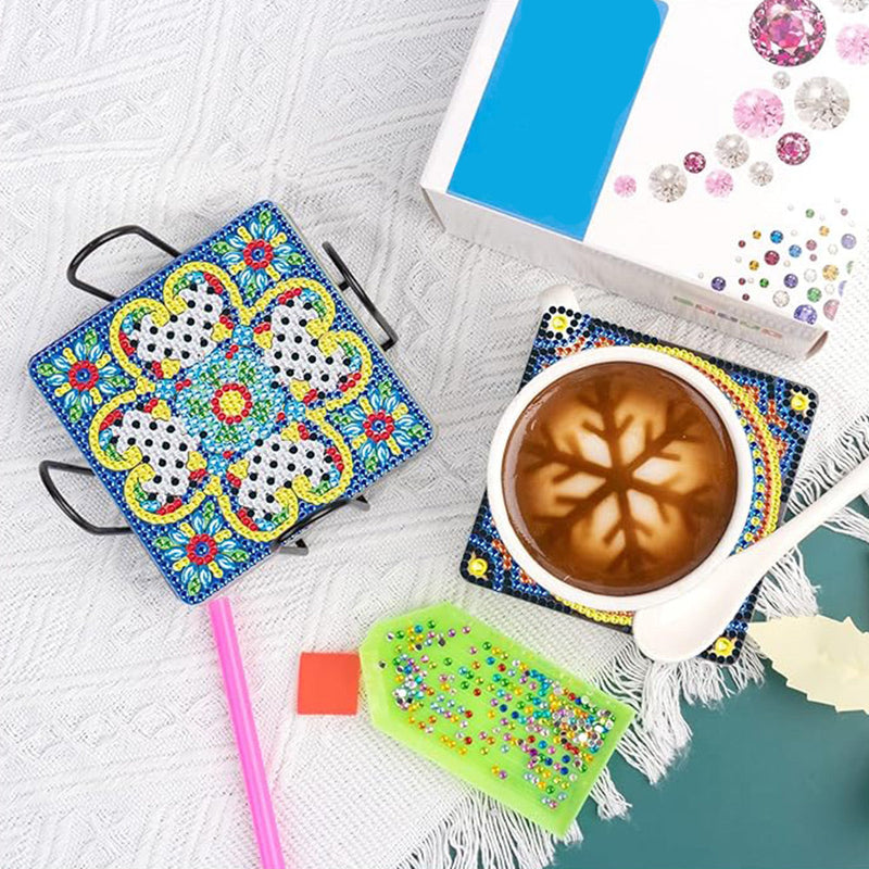 Square Mandala Sous-tasse Broderie Diamant 9Pcs