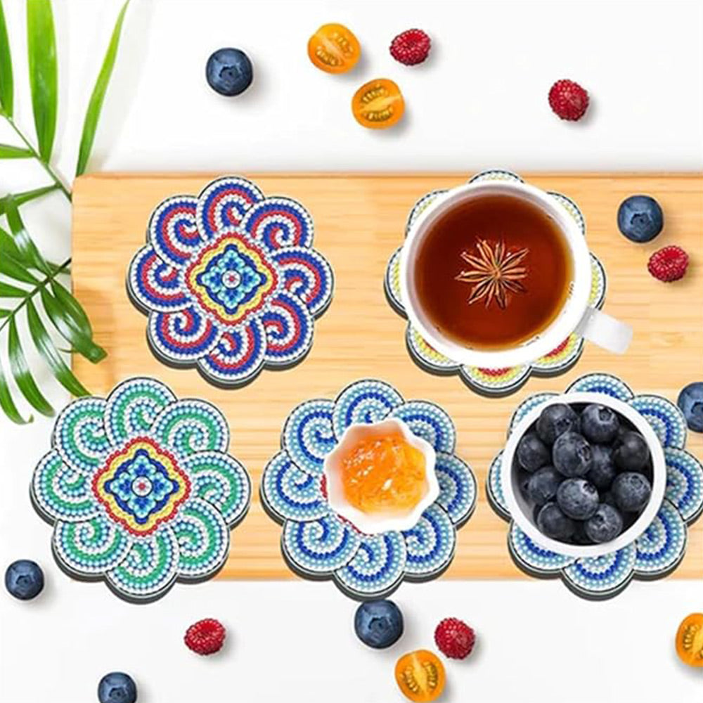Mandala de la Ligne en Spirale Sous-tasse Broderie Diamant 4Pcs