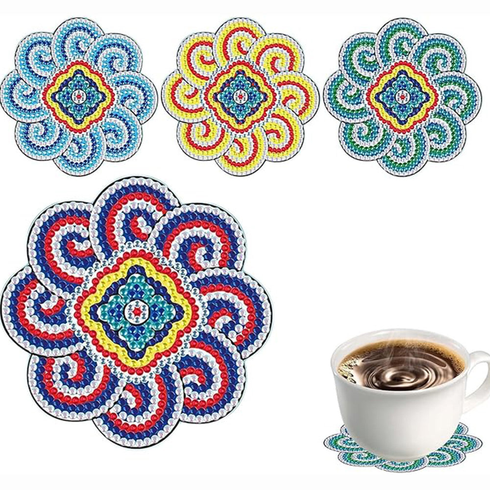 Mandala de la Ligne en Spirale Sous-tasse Broderie Diamant 4Pcs