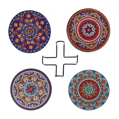 Mandala rond Sous-tasse Broderie Diamant 4Pcs