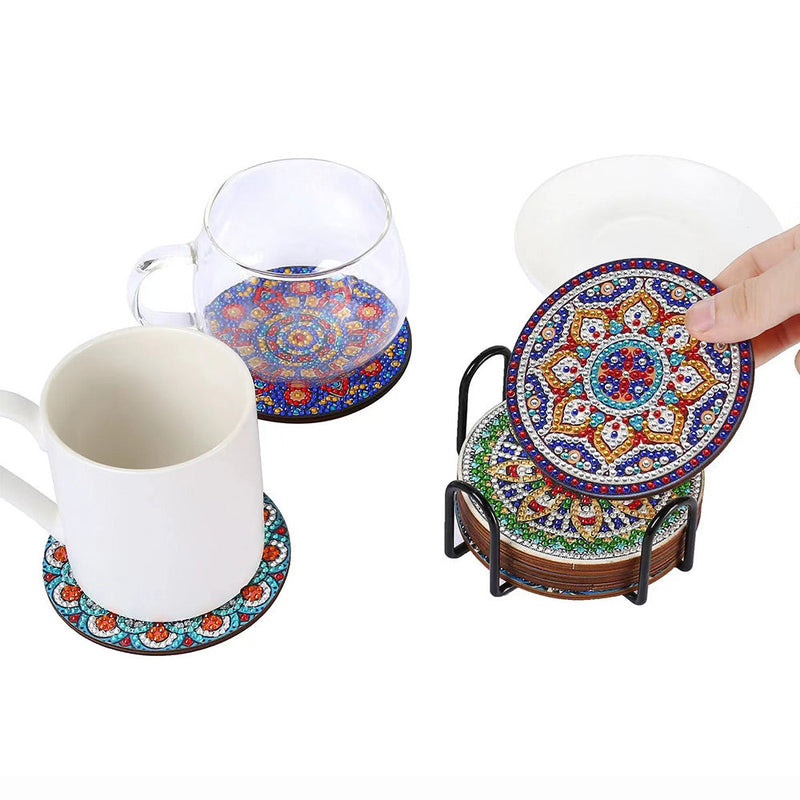 Mandala rond Sous-tasse Broderie Diamant 4Pcs