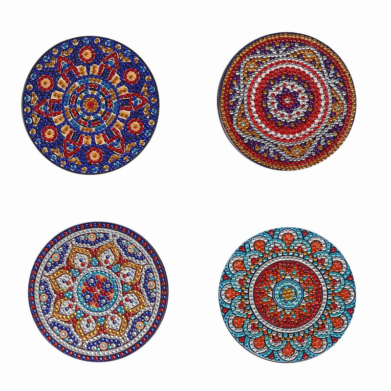 Mandala rond Sous-tasse Broderie Diamant 4Pcs