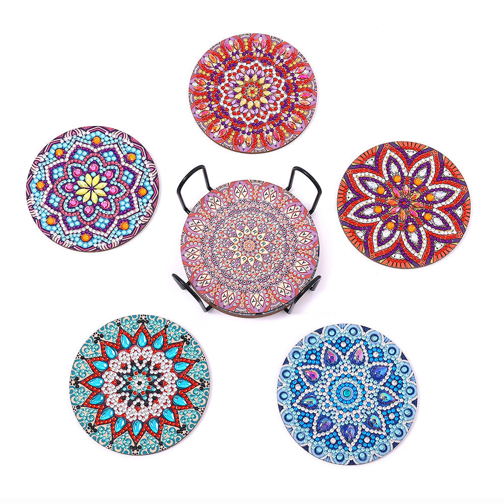 Mandala Rond Sous-tasse Broderie Diamant 5Pcs