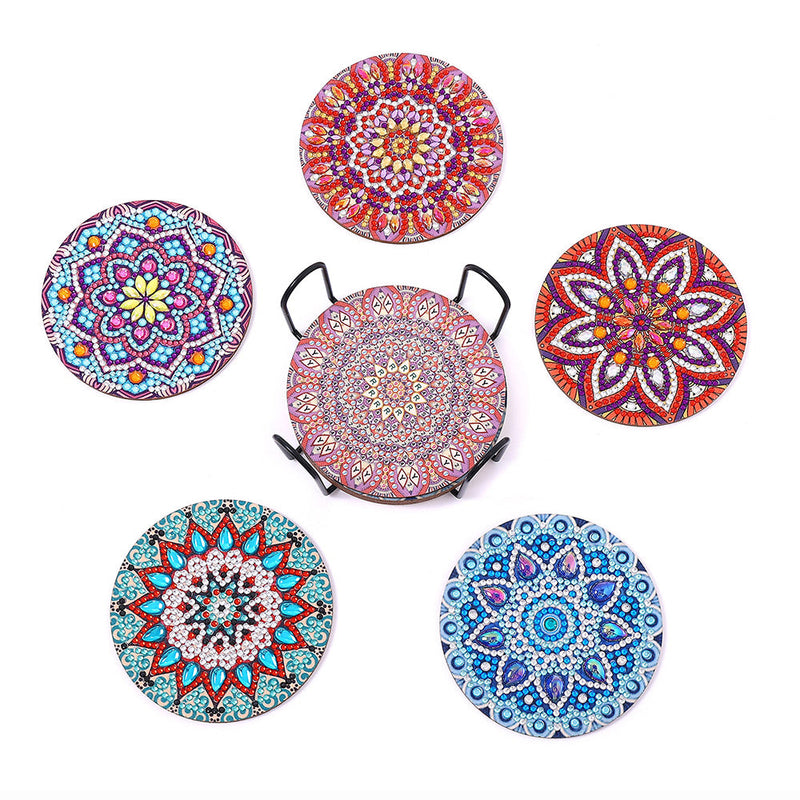 Mandala rond Sous-tasse Broderie Diamant 5Pcs