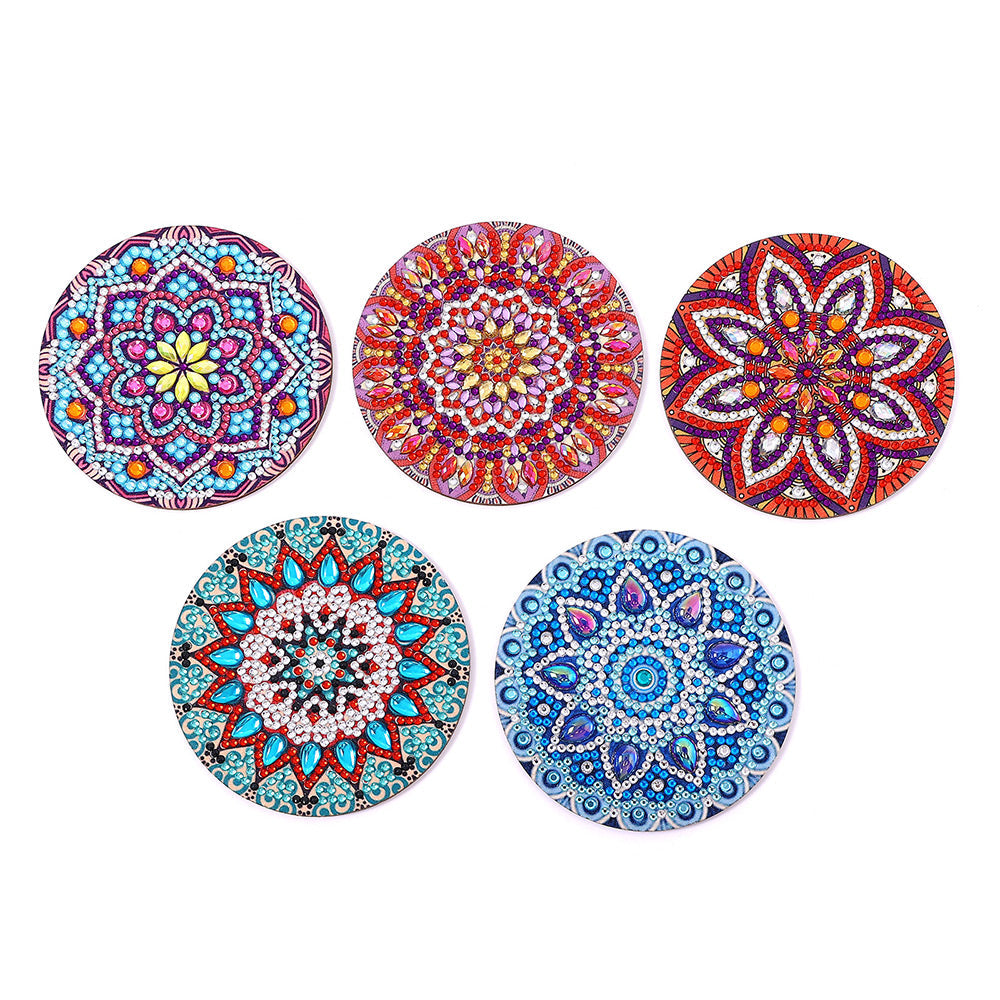 Mandala Rond Sous-tasse Broderie Diamant 5Pcs