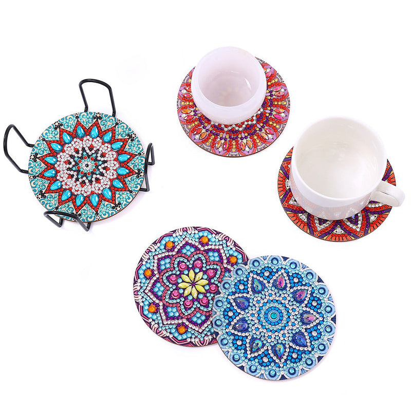 Mandala rond Sous-tasse Broderie Diamant 5Pcs