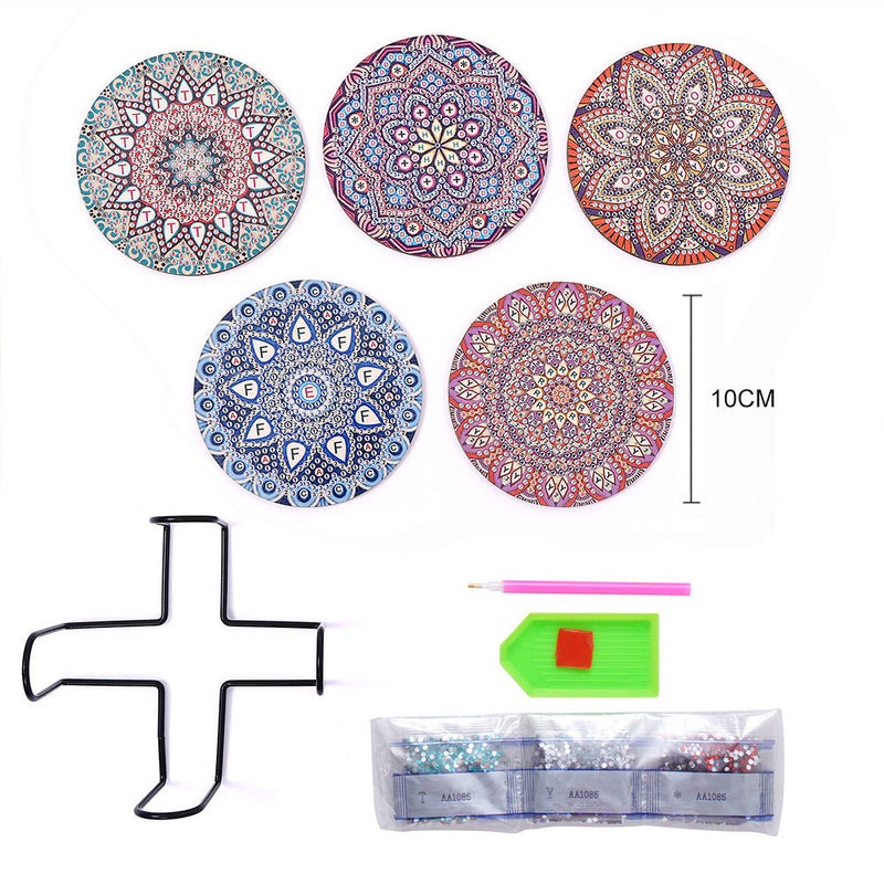 Mandala rond Sous-tasse Broderie Diamant 5Pcs